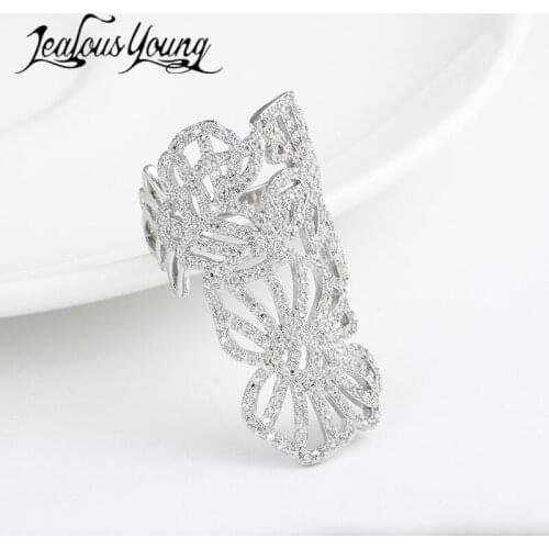 Luxury Flower Shape Adjustable Rings Inlay AAA Cubic Zircon Fashion Party Cuff Ring For Women Jewelry AR129