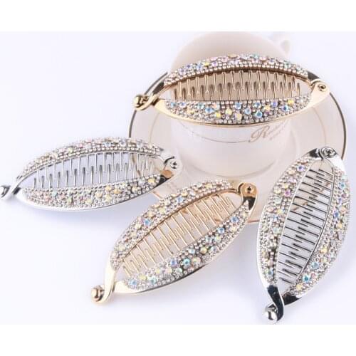Crystal Rhinestone Hair Claw Clips Fish Shape Hair Jewelry Banana Barrettes Hairpins Hair Accessories For Women