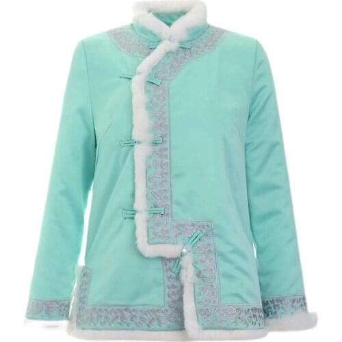 Chinese Style Short Jacket Womens Fall And Winter New Slanted Placket Buckle Floret Embroidery Wrist Sleeve Cotton Coat S-XXL