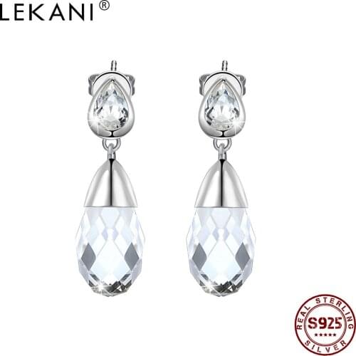 LEKANI 925 Sterling Silver Romantic Stud Earrings For Women Transparent Water Drop Austria Crystal Earring Wedding Hot Sale