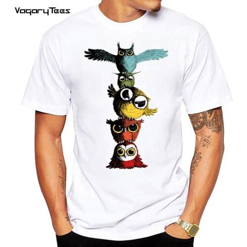 Summer Fashion Tshirt 2021 men Clothes Owl Print Punk Rock O-Neck Short Sleeve Graphic Tee Shirt homme Casual Tops