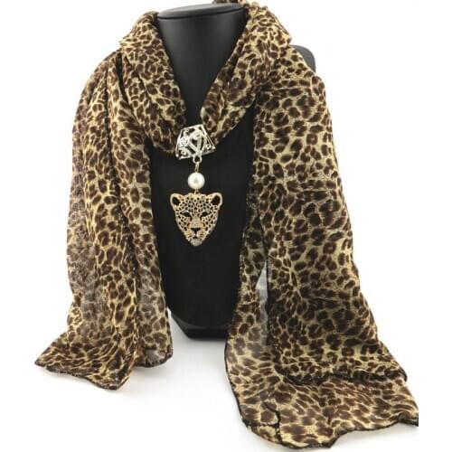 Hot New Fashion Brand New Women Long Chiffon Leopard Lady Scarf Necklace Pendant Jewelry Scarf Drop Shipping