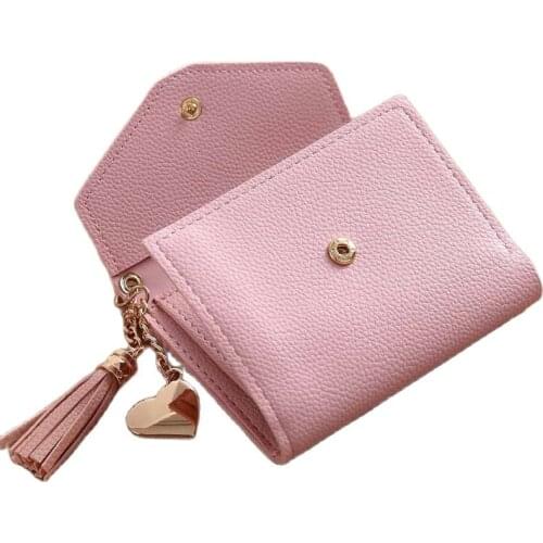 PU Faux Leather Small Wallet Women Tassel Mini Female Wallets Purses Short Coin Zipper Purse Credit Card Girls Hasp Holder 2020