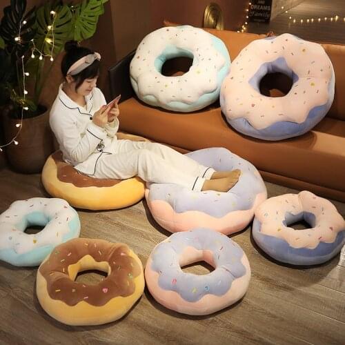 45/70cm Kawaii Plush Donuts Pillow Cartoon Simulation Food Plush Toy Doll Chair Sofa Cushion Floor Mat Gift for Lovers Children