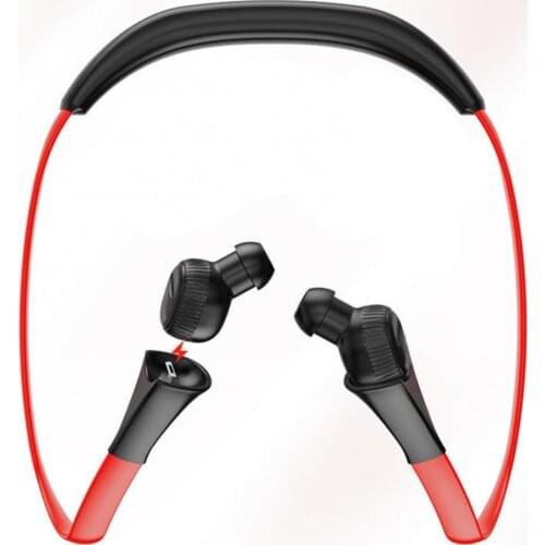 Mini Bluetooth headset is equipped with a neck-mounted charging pod. The headset is equipped with a neck-mounted charging pod