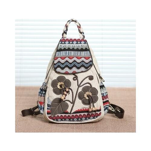 Fashion national string appliques women shopping backpacks!Nice prints lady Cover backrack All-match Original canvas backruck