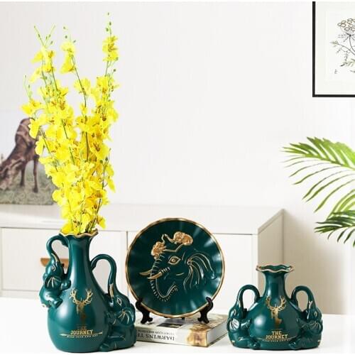Vase 3-Pieces Set Ceramic Vase Luckly Ornaments Creative Living Room Entrance Wine Cabinet Decoration Home Decoration Accessorie