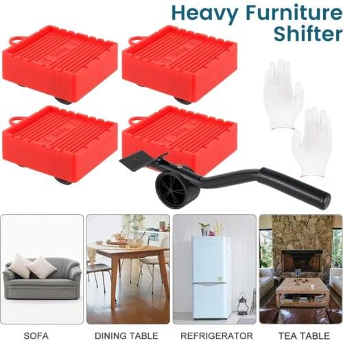 150Kg 5Pcs Furniture Lifter Slider Kit Furniture Mover Tool Transport Lifter Set Heavy Stuffs Moving 4 Wheeled Roller Bar Device