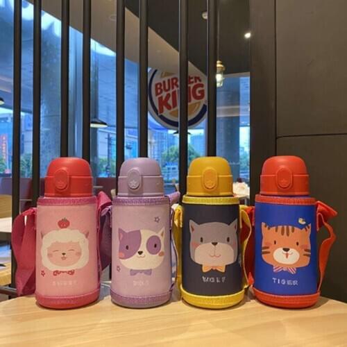New Cartoon Steel Non-slip Insulation Water Bottle Portable Water Flask Straw Cup For Hiking Durable Children Cup For Home