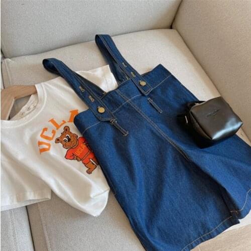 2021 new stylish girls boys denim overalls fashion summer cotton kids jumpsuit