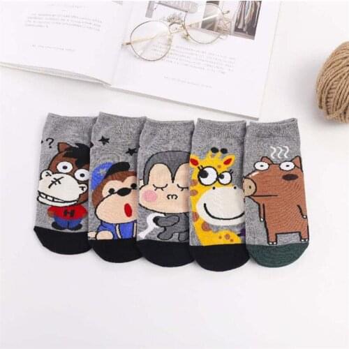 2021 new cartoon womens socks, cotton womens boat socks, autumn and winter mens and womens short socks