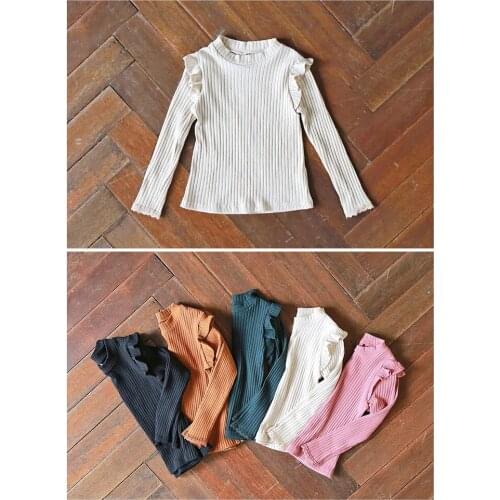 New Sweet Girl T-shirt Spring Autumn Long Sleeve O-Neck Ruffle Striped Kids T-Shirt Children Clothes 3-12 years