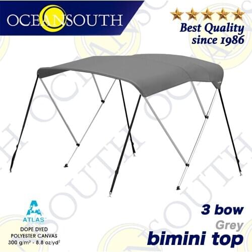 Oceansouth 3 Bow Bimini 1.5-2.1m 25mm Aluminium Tube Marine Grade Boat-cover Top Canopy Water Sun proof UV Protection Grey