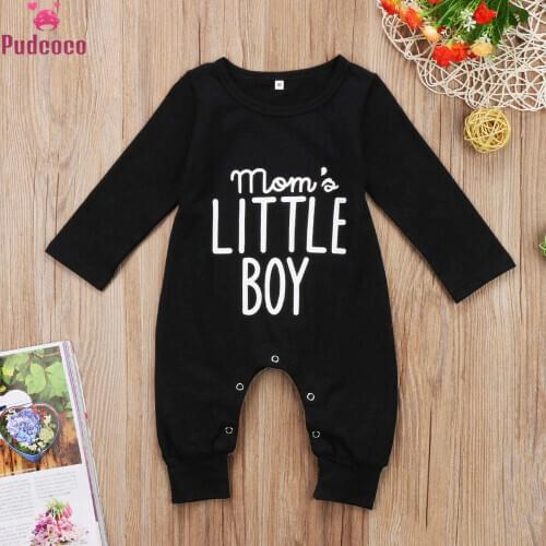 Newborn Toddler Baby Boy Clothes Infant Romper Long Sleeve Jumpsuit Playsuit Letter Moms Little Boy Outfits Black Ropa