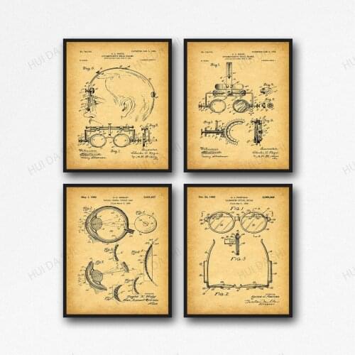 Ophthalmology Inventions Optician wall art Eye Anatomy Set of 4 Prints Office Decor Canvas Print Poster