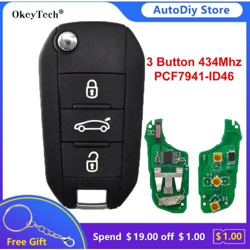 OkeyTech Remote Control Car Key Fob For Citroen C4 For Peugeot 208 308 508 434Mhz PCF7941 ID46 Chip VA2 Uncut Blade High Quality
