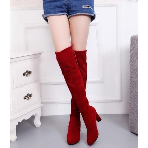 Autumn winter Women boot Faux Suede Women Over The Knee Boots Lace Up Sexy High Heels Shoes Woman Female Slim Thigh High Boots