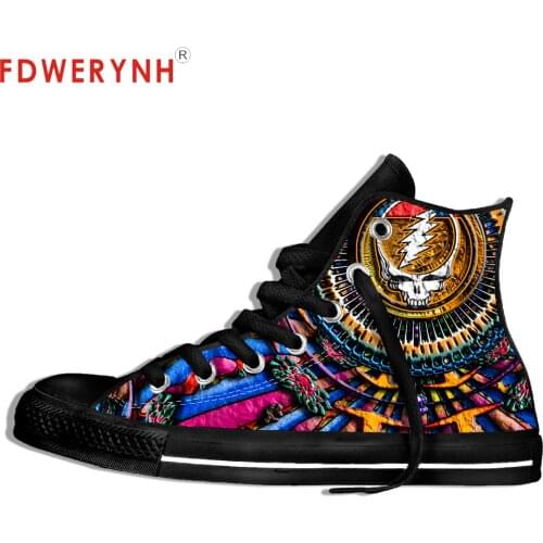 Mens Casual Shoes Black Hot Sale For Grateful Dead Big Logo Doodling Fashion Cool Street Breathable Brand Classic Canvas Shoes