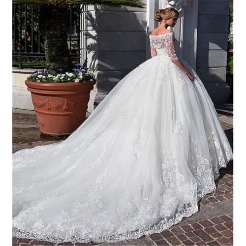 Attractive Off-the-shoulder Neckline Ball Gown Wedding Dress Lace Appliques & Beadings & Detachable Jacket vestido de noiva