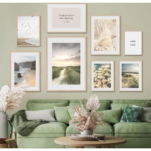 Beach Waves Landscape Rock Formation Flower Grassy Poster Gallery Canvas Paintings Wall Art Print Picture Living Room Home Decor