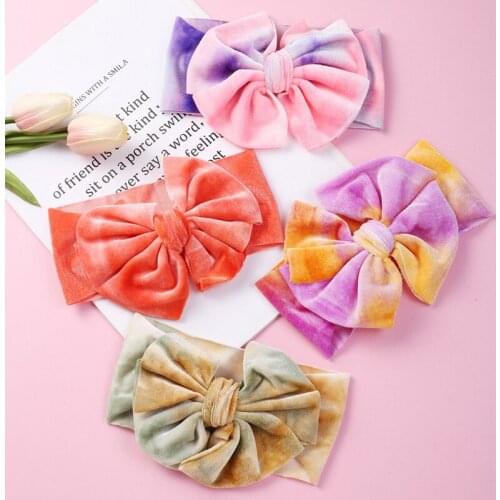 Baby Headband Big Bows Infant Velvet Head Wrap Girls Tie Dye Turban For Kids Autumn Winter Hairbands Newborn Hair Accessories