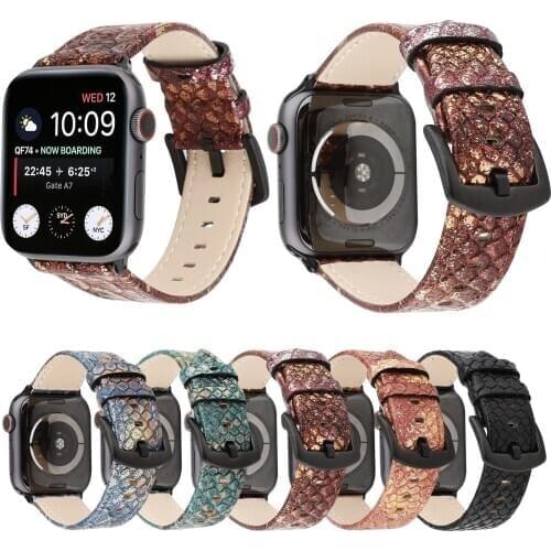 BEAFIRY Watchband For Apple Watch Band 6 5 44mm Snake Pattern Leather for iwatch Strap 38/40/42mm 4 3 2 1 Brown Black Grey Blue