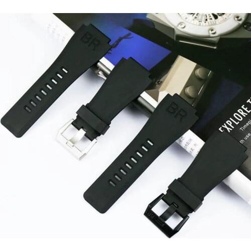 Watch Accessories Band for Bell & Ross BR01 Watch Bracelet Chain 34mmx24mm Men Watch Band Convex Mouth Silicone Watch Strap