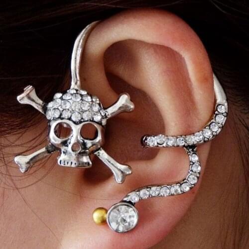 1PCS Skull Ear Cuff Earrings for Women Vintage Punk Personality Rhinestone Wrap Cuff Earrings
