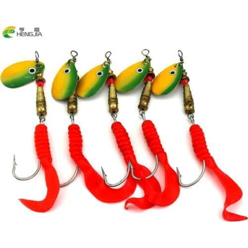 HENGJIA Fishing Lure Red tail Spinner 5pcs/lot 10.5CM 7.3g Metal Spinner Bait Classic Blade Spinnerbait For Fishing Tackle
