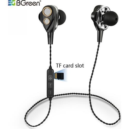 BGreen Bluetooth Sports Earphones Wireless Sport Running Cycling Headset With Built in MP3 Player Support Micro SD TF Card