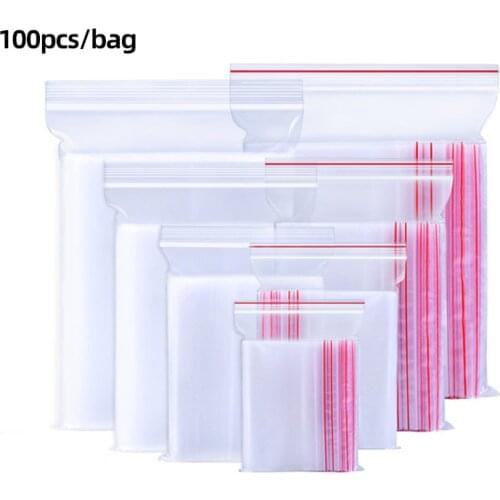 100pcs/pack Resealable Zip Lock Bags Self Seal Clear Poly Bag Food Storage Package Vacuum Storage Bag Reclosable Fresh Organizer