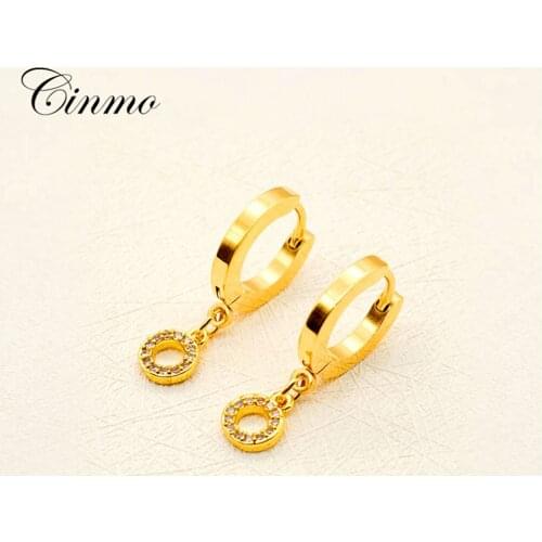 Cinmo Stainless Steel Piercing Drop Earrings Cute Circle Ring Crystal Dangle Earrings For Women Girls Wholesale Jewlery Gift
