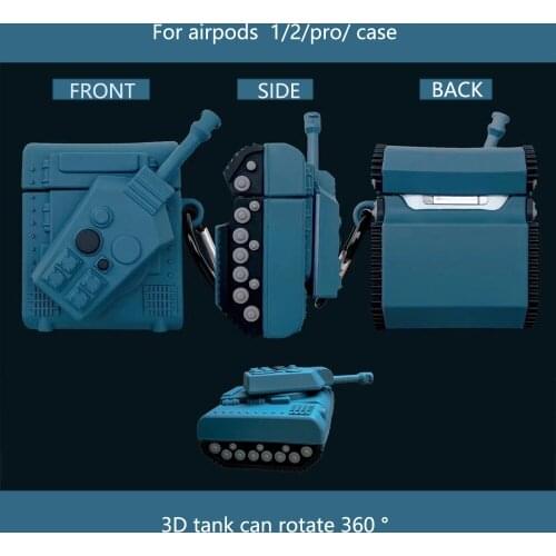 3D Stereo Tank 360-degree Rotating Bluetooth Headset Protective Cover For Airpods 2 Pro case Liquid Silicone Tank Creative Case