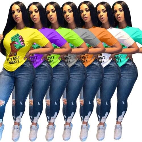 It Is Only Money Letter T Shirts Women Short Sleeve O Neck Plus Size Casual Tops Tee Shirts