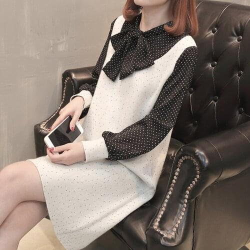 Sweater 2021 Bow Patchwork Casual Loose Autumn Winter Long Europes Winter Hot Women Sweter Sweaters Vestidos LXJ658