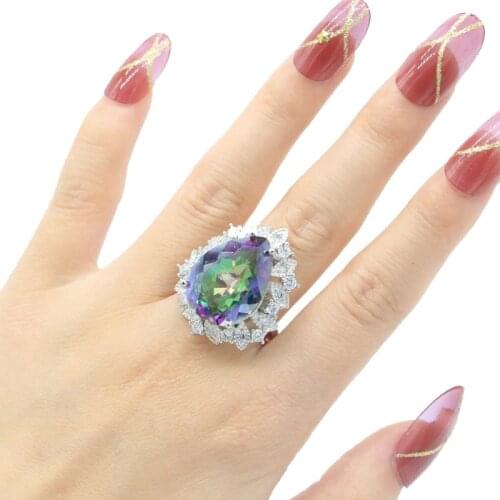 25x21mm SheCrown Delicate Fine Cut 22x18mm Created London Blue Topaz For Women Silver Rings Drop Shipping