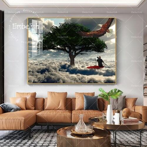 1 Pieces Modern Style Home Decor Man Floats In Red Umbrella Landscape Pictures For Living Room Wall Posters HD Canvas Painting