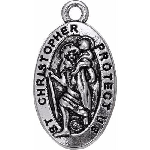 Skyrim Religious St Saint Christopher Protect Us Charm Antique Silver Plated Pendants For Prayer DIY Jewelry Accessories 10Pcs