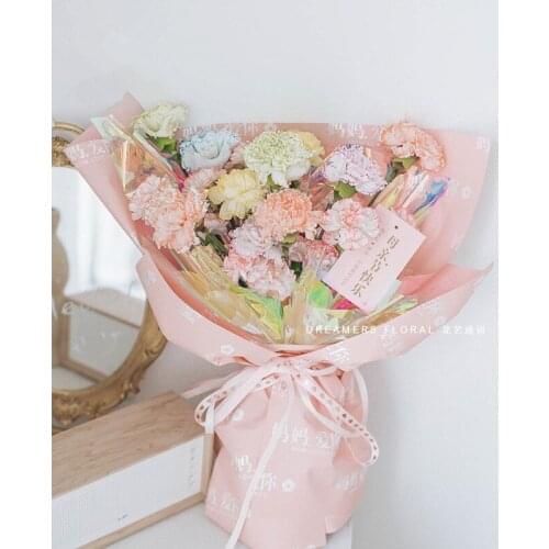 20pcs/lot 58x58cm Chinese Print Mothers Day Flower Wrapping Paper Waterproof Bouquet Packaging Material