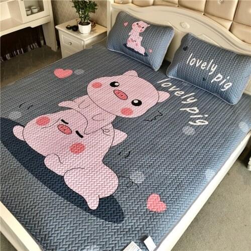 2021 Summer Tencel Air Condition Mat Foldable Ice Cushion 3-Pcs Set Single Double Cold Sheet Printed Folding bedcloth Bedding