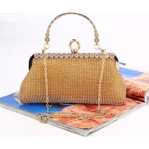 2021 Luxury Full Gold Silver Rhinestone Phone Totes Bag Handmade Women Mini Crystal Hobos Bridemaid Party Evening Shoulder Bag