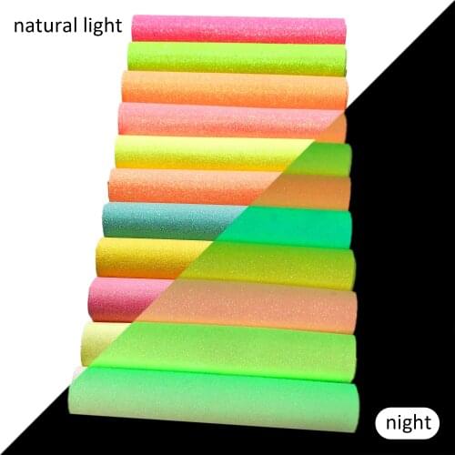 Glow in the Dark Faux Leather Sheets Shimmer Fine Glitter Synthetic Leather Vinyl for DIY Earrings Hair Bow,1Yc19794