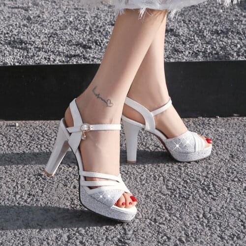Ochanmeb Oversized High Heels Platform Glitter White Sandals Women Summer Bridal Party Wedding Shoes Ladies Bling Bling Pink New