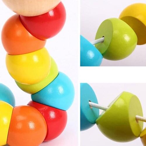 Kid Worm Shape Toy Colorful Wooden Worm Puzzle Kids Early Learning Educational Toy Finger Game