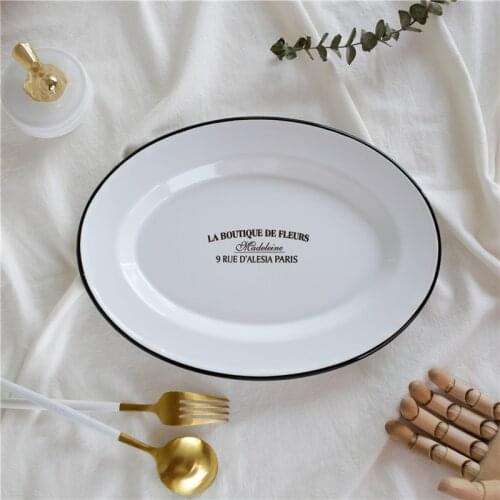 Enamel Western Cuisine Plate Fruit Plate Platter Dumpling Plate Fish Steaming Plate Large Fish Dish Oval Fish Plate