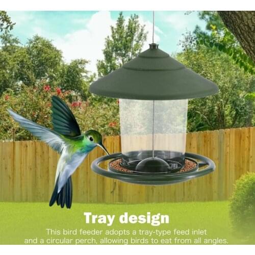 Bird Feeder Plastic Bird Food Feeder With Roof Container Waterproof Hanging For Garden Decoration With Wire Rope