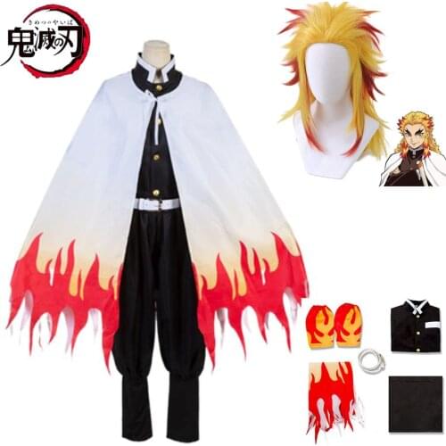 Anime Demon Slayer: Kimetsu No Yaiba Rengoku Kyoujurou Cosplay Costume Full Set Cosplay Uniforms Wig Halloween Costume Sets