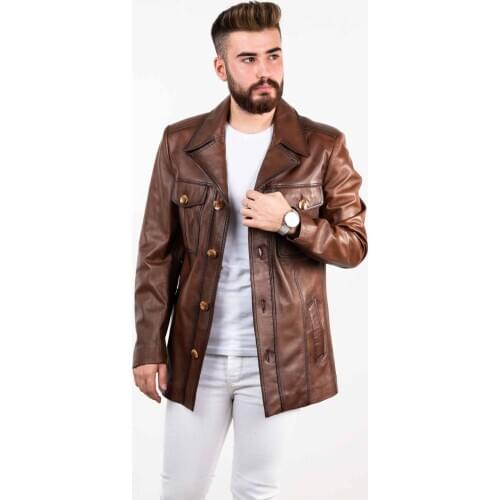 New Fashion Genuine Leather Jackets Mens Jacket Button Brown Vintage Male Business Casual Mens Coats Long 2021 Spring Autumn