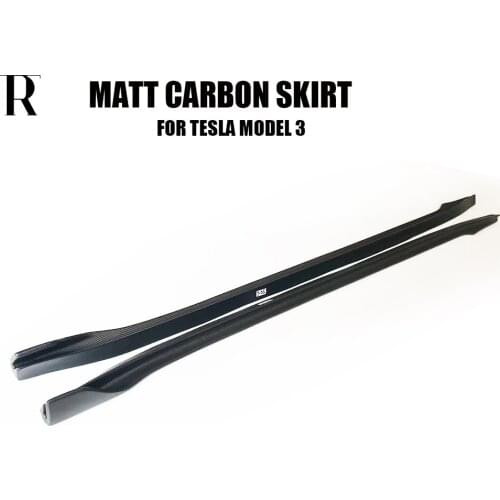 Matt Black Carbon Fiber Side Bumper Extension Skirt for Tesla Model 3 Sedan 4 Door 2017 UP Side Skirts