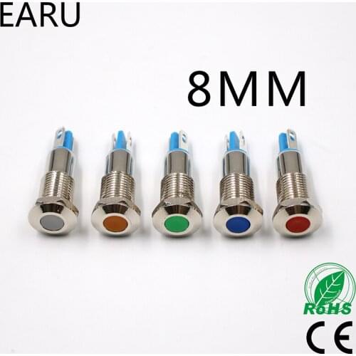 8mm Metal Indicator Light LED Blub Waterproof Signal Lamp 5V 6V 9V 12V 24V 110V 220V Dot Concave Red Blue Green Yellow Pilot Hot